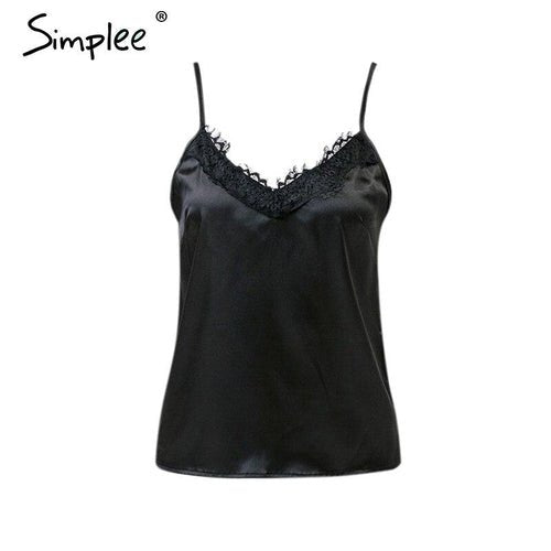 Women Sexy Solid Lace Elegant V - neck Cami | Wow Store - Wow Store