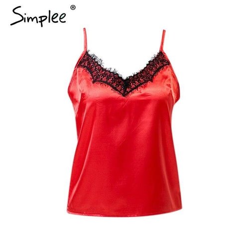 Women Sexy Solid Lace Elegant V - neck Cami | Wow Store - Wow Store