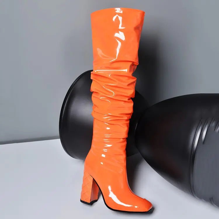 Women's Fashion Thick Heel Orange Over Knee Boots - Wow Store - Wow Store