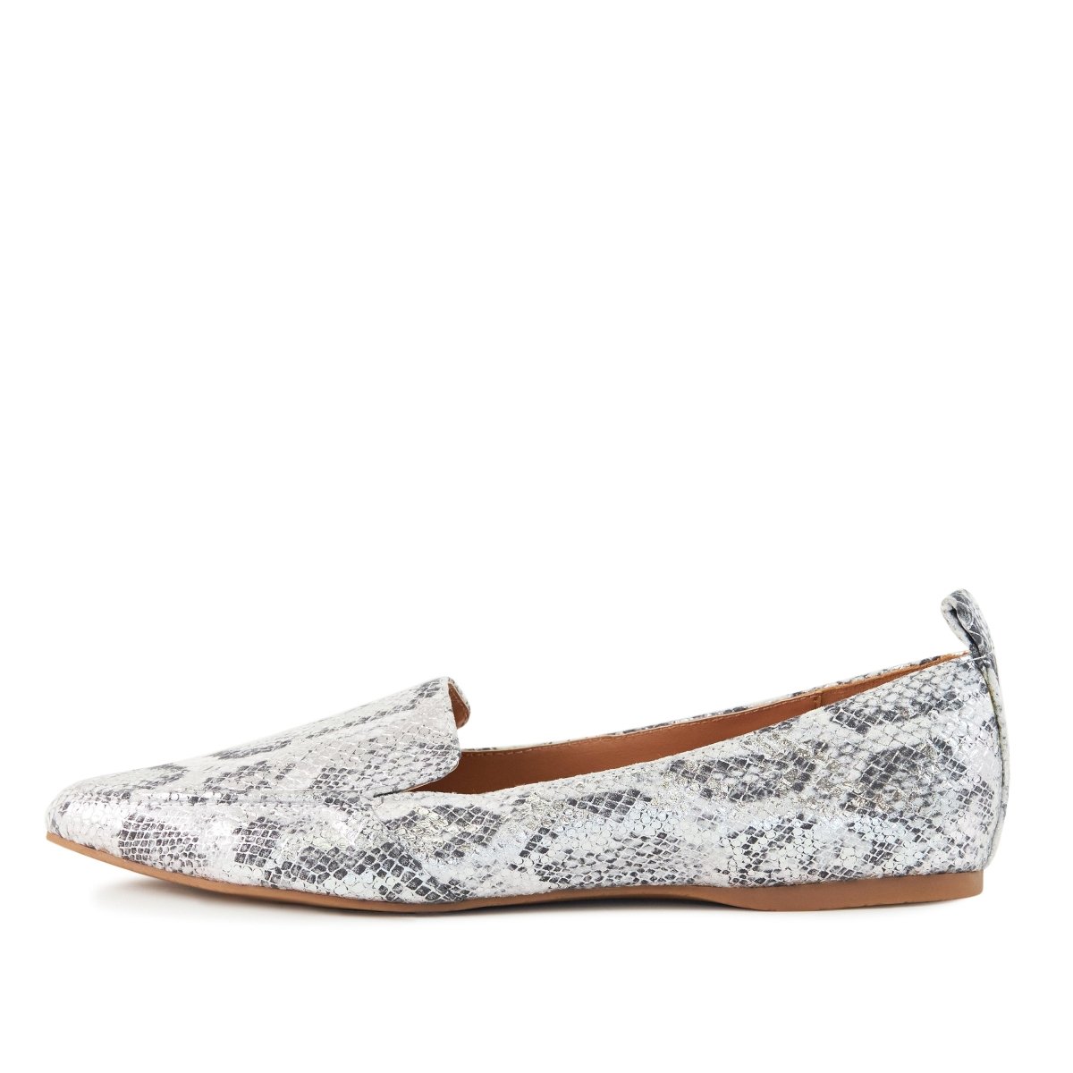 Women's Flat Socialite Silver Snake Skin - Wow Store