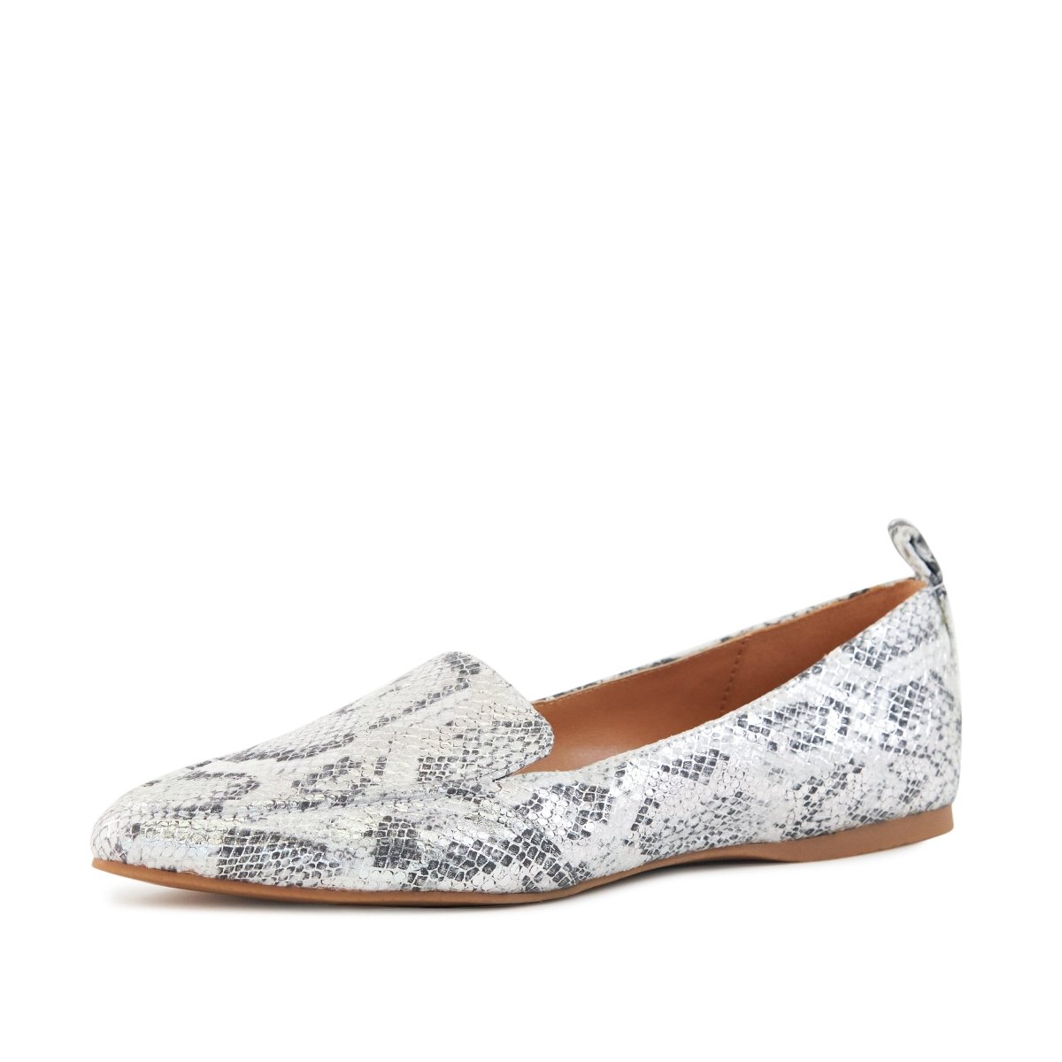 Women's Flat Socialite Silver Snake Skin - Wow Store