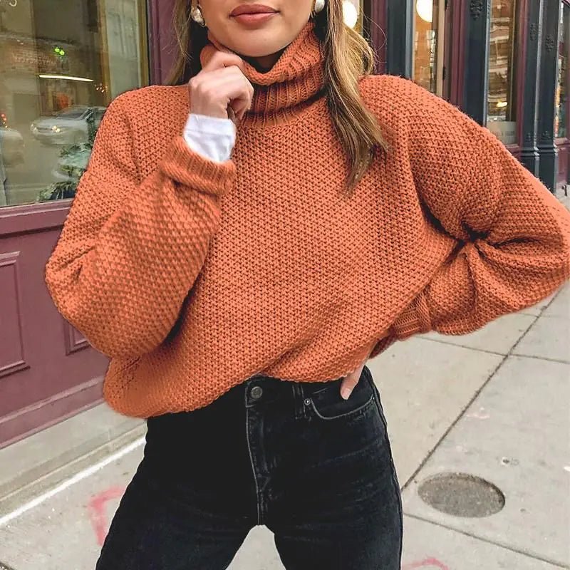 Women's Orange Turtle Neck Sweater - Wow Store - Wow Store