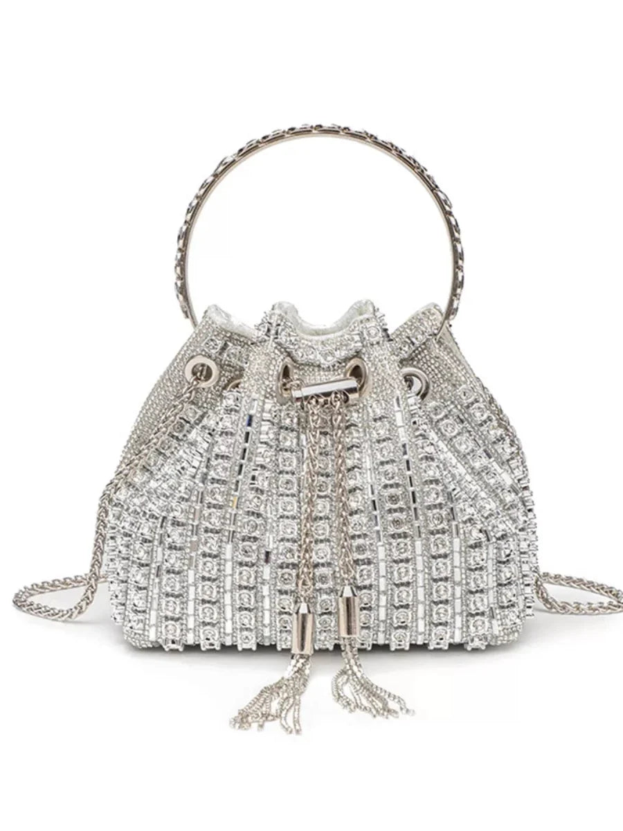 Rhinestone Embellished Bucket Crossbody Bag