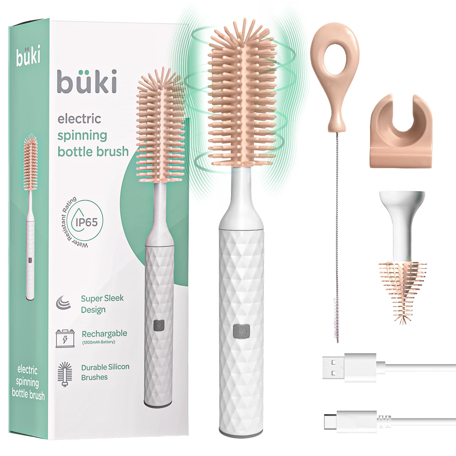 Electric Baby Bottle Cleaning Brush Set - Rechargeable with Straw Cleaner