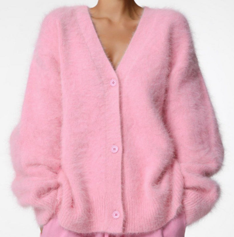 Fluffy Oversized V-Neck Cardigan