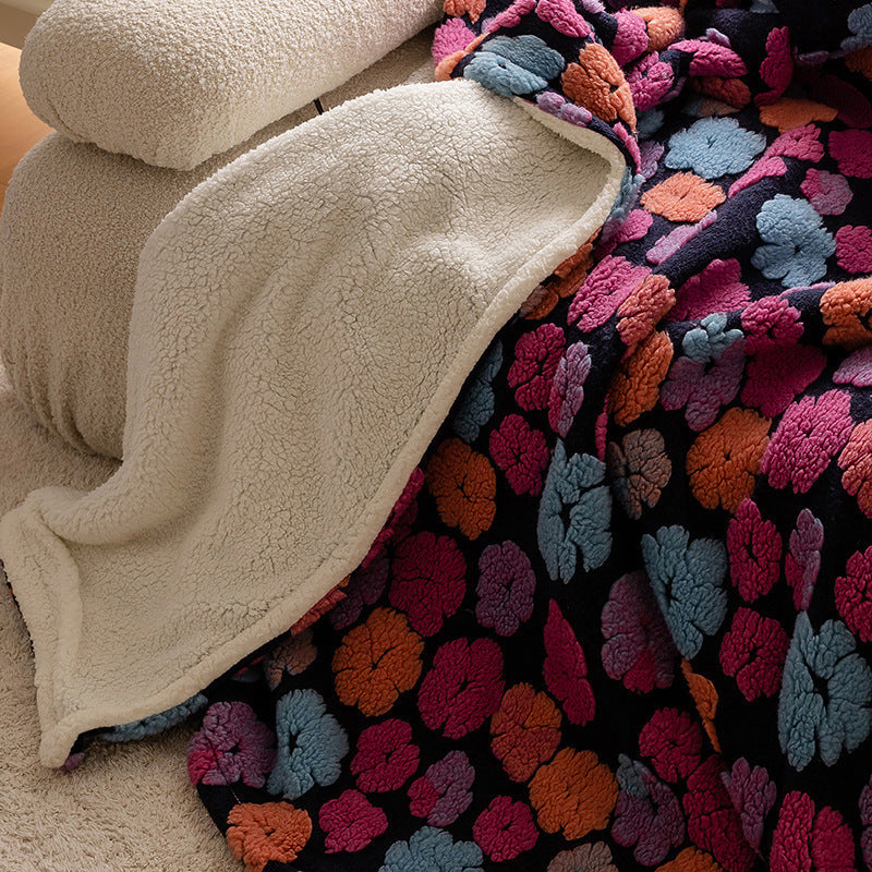Double-Layer Tufted Flower Blanket in jacquard purple