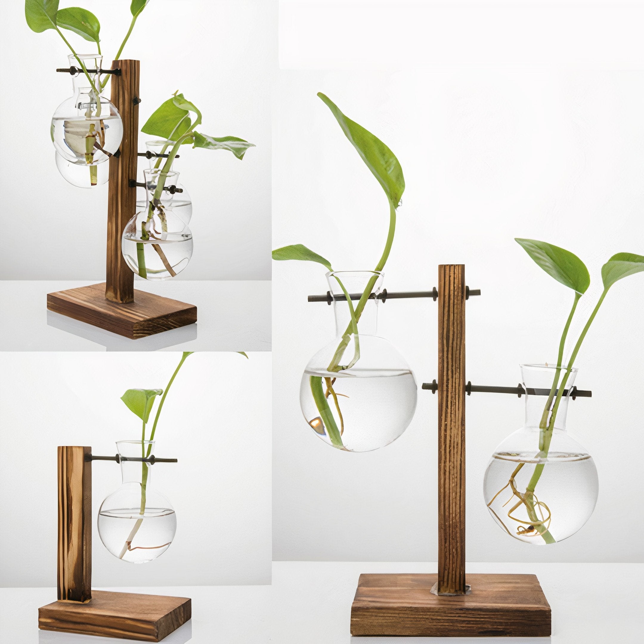 Vintage Handblown Double Glass Vase with Wood Stand