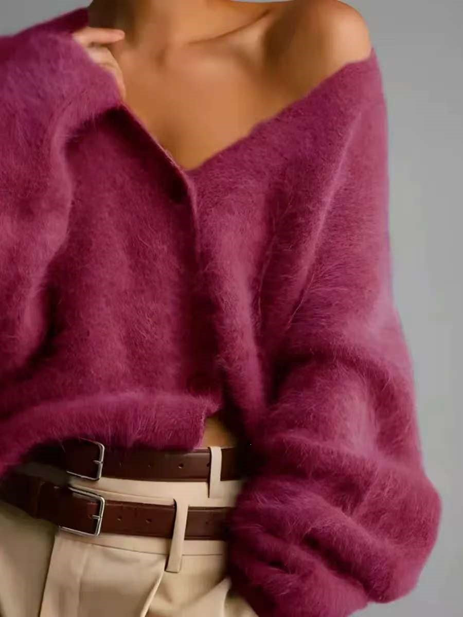 Fluffy Oversized V-Neck Cardigan