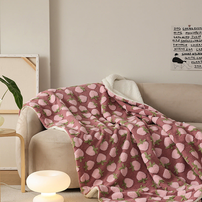 Double-Layer Tufted Flower Blanket in peach