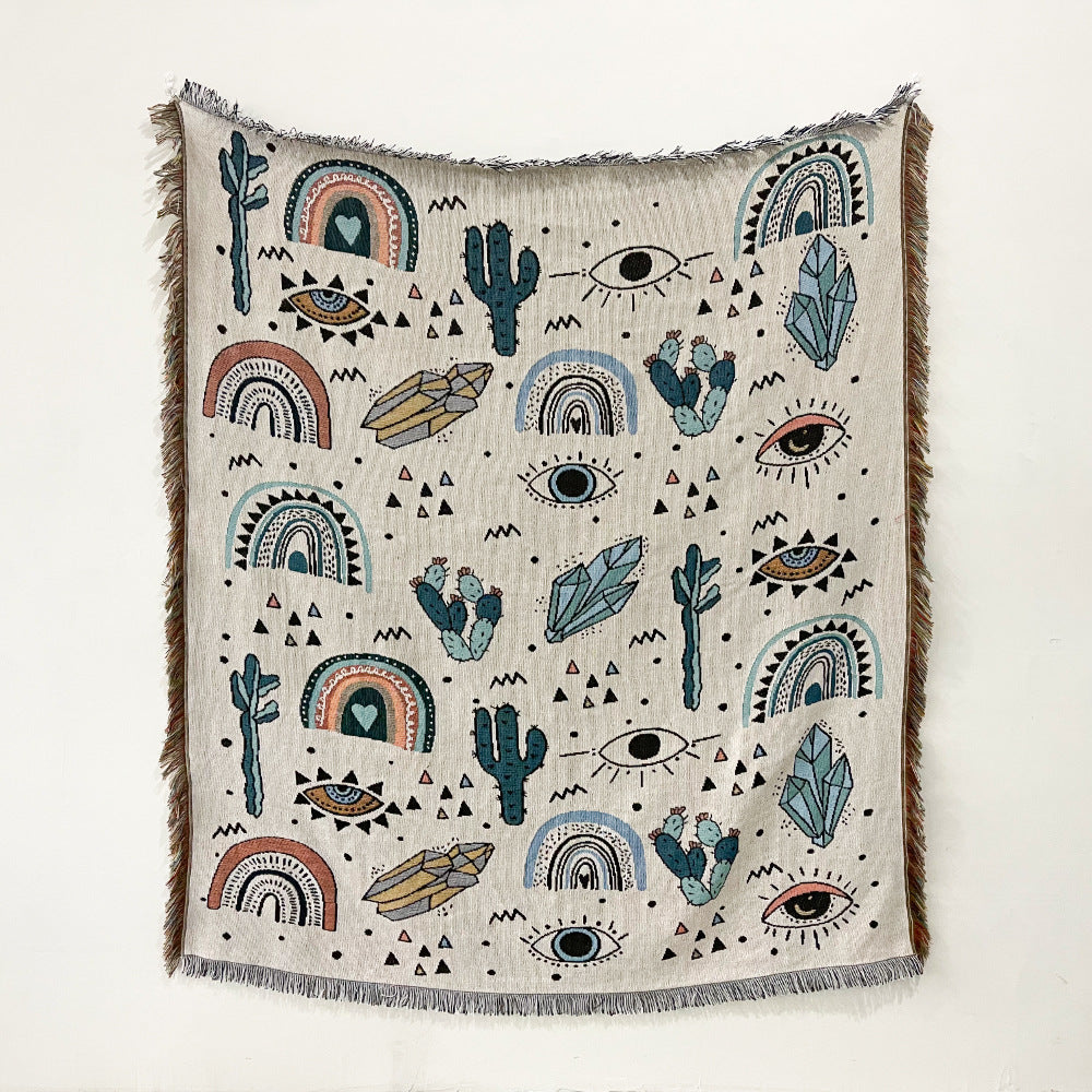 Woven Tapestry Throw with Fringe, 130 × 150 cm