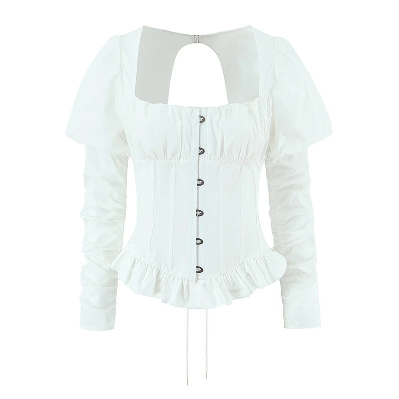 Square-Neck Corset Top with Puff Sleeves — view 2