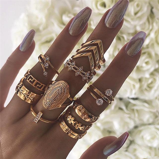 13 Piece Medallion Ring Set With Austrian Crystals 18K Gold Plated Ring ITALY Design - Wow Store