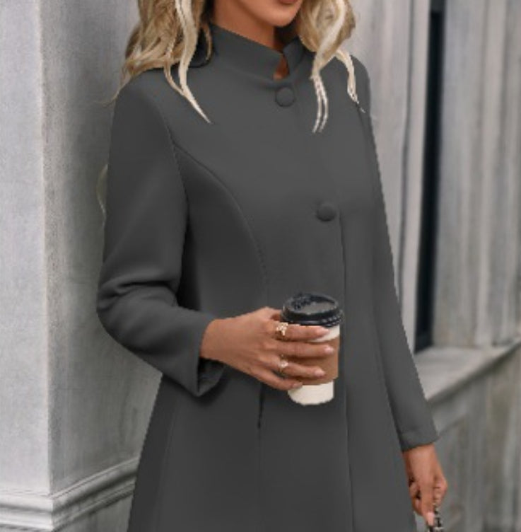 Stand-Collar Single-Breasted Short Coat