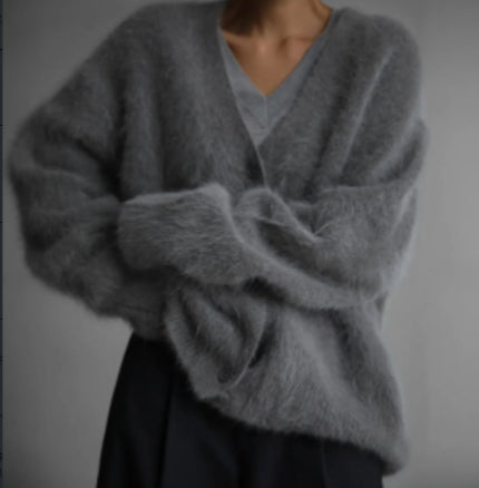 Fluffy Oversized V-Neck Cardigan