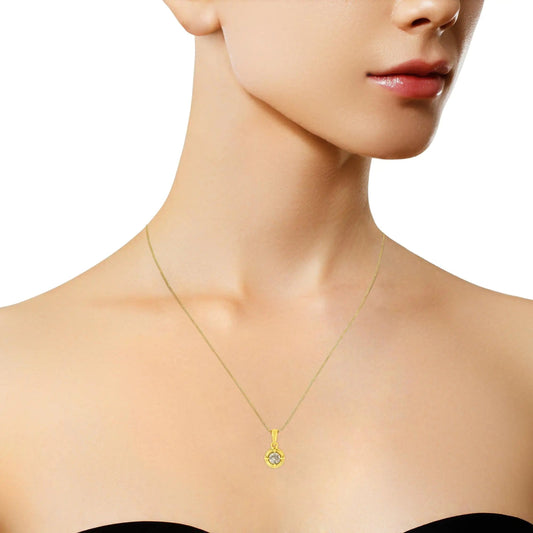 14K Yellow Gold Plated .925 Sterling Silver Brilliant Round Cut Diamond Solitaire Milgrain 18" Pendant Necklace - Wow Store