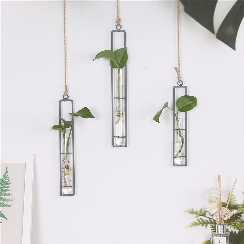 Hanging Glass Test-Tube Vase with Metal Frame