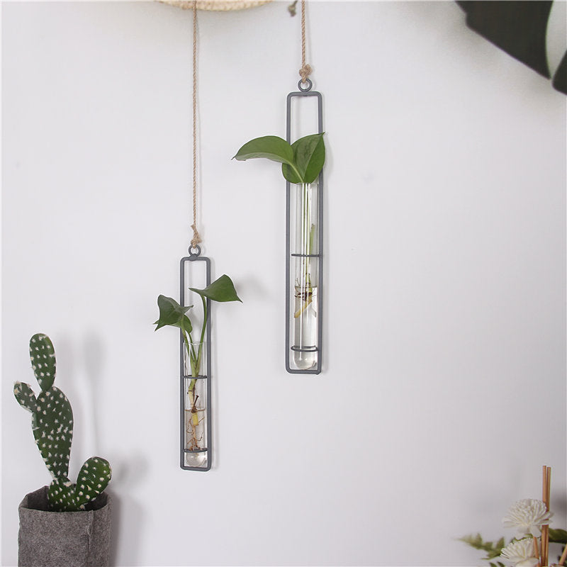 Hanging Glass Test-Tube Vase with Metal Frame