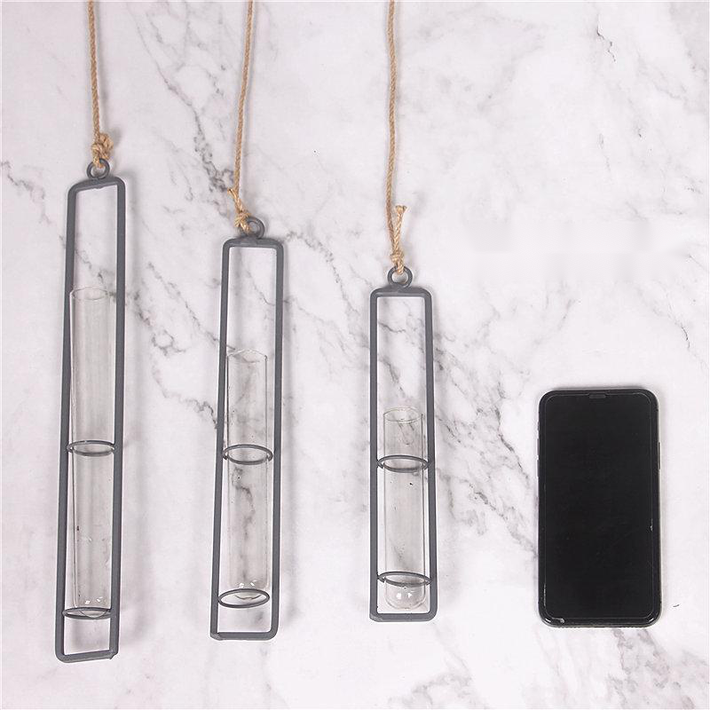 Hanging Glass Test-Tube Vase with Metal Frame