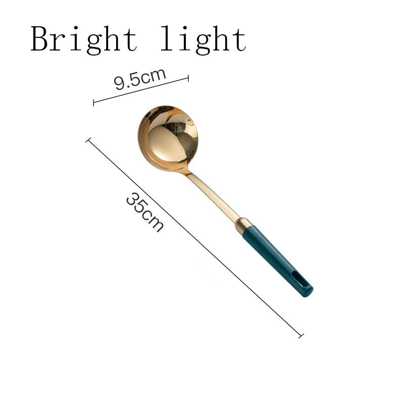 Gold-Tone Stainless Steel Kitchen Utensil with Teal Handle