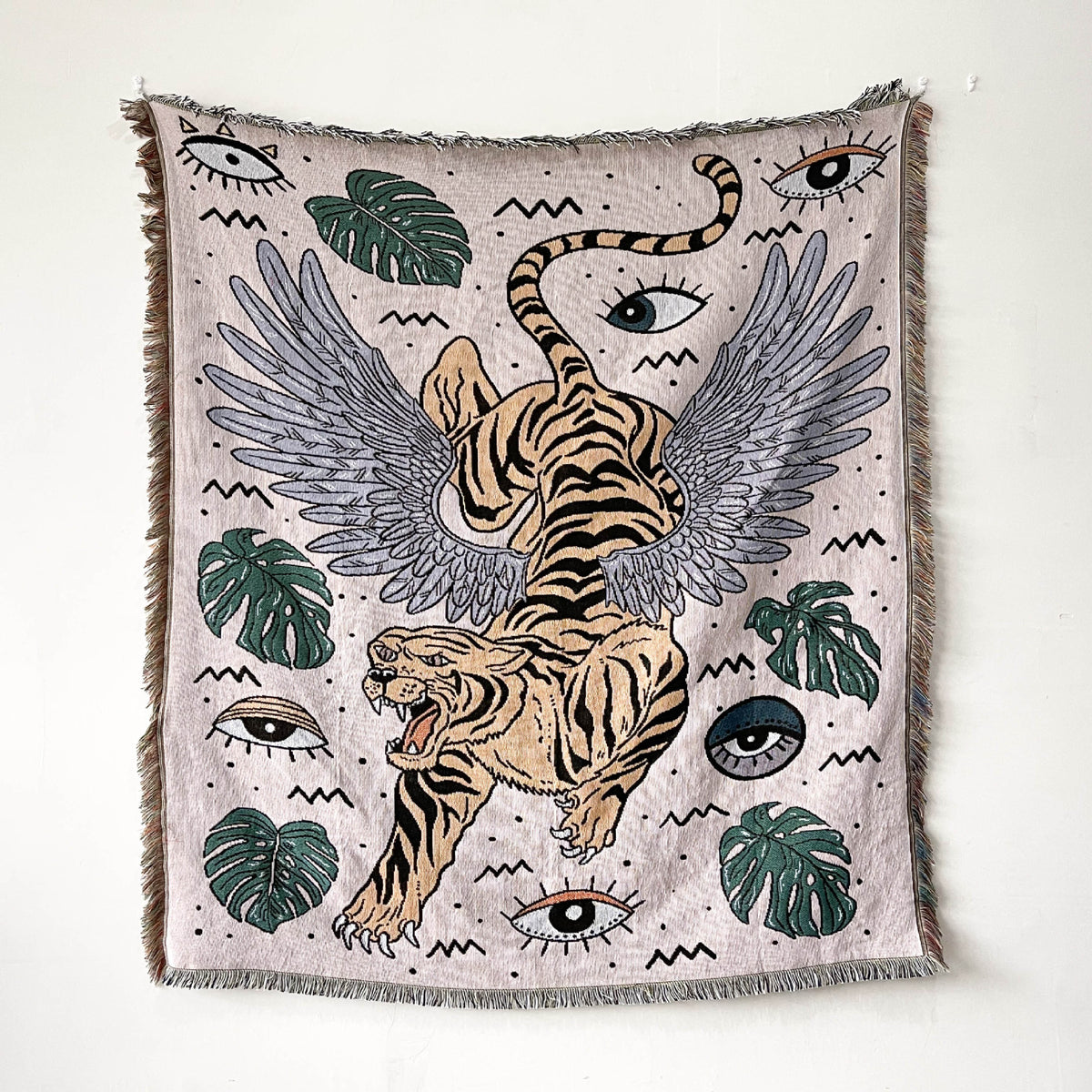 Woven Tapestry Throw with Fringe, 130 × 150 cm