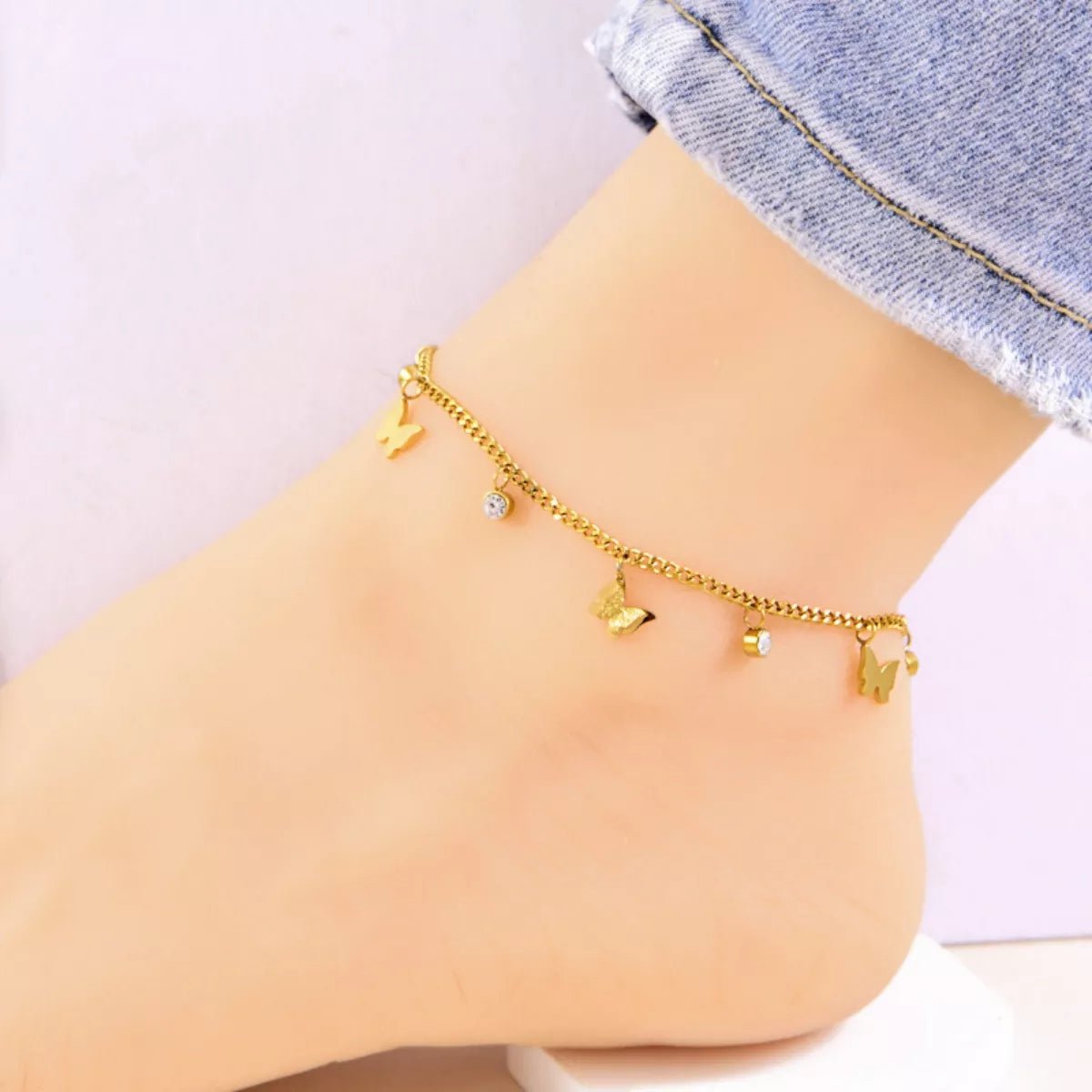 18K Gold - Plated Butterfly Charm Anklet Bracelets - Wow Store