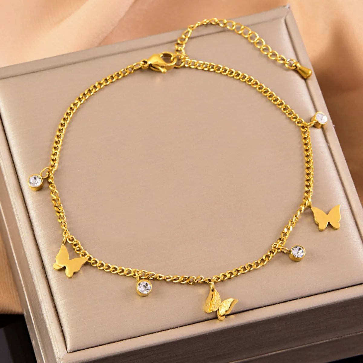 18K Gold - Plated Butterfly Charm Anklet Bracelets - Wow Store