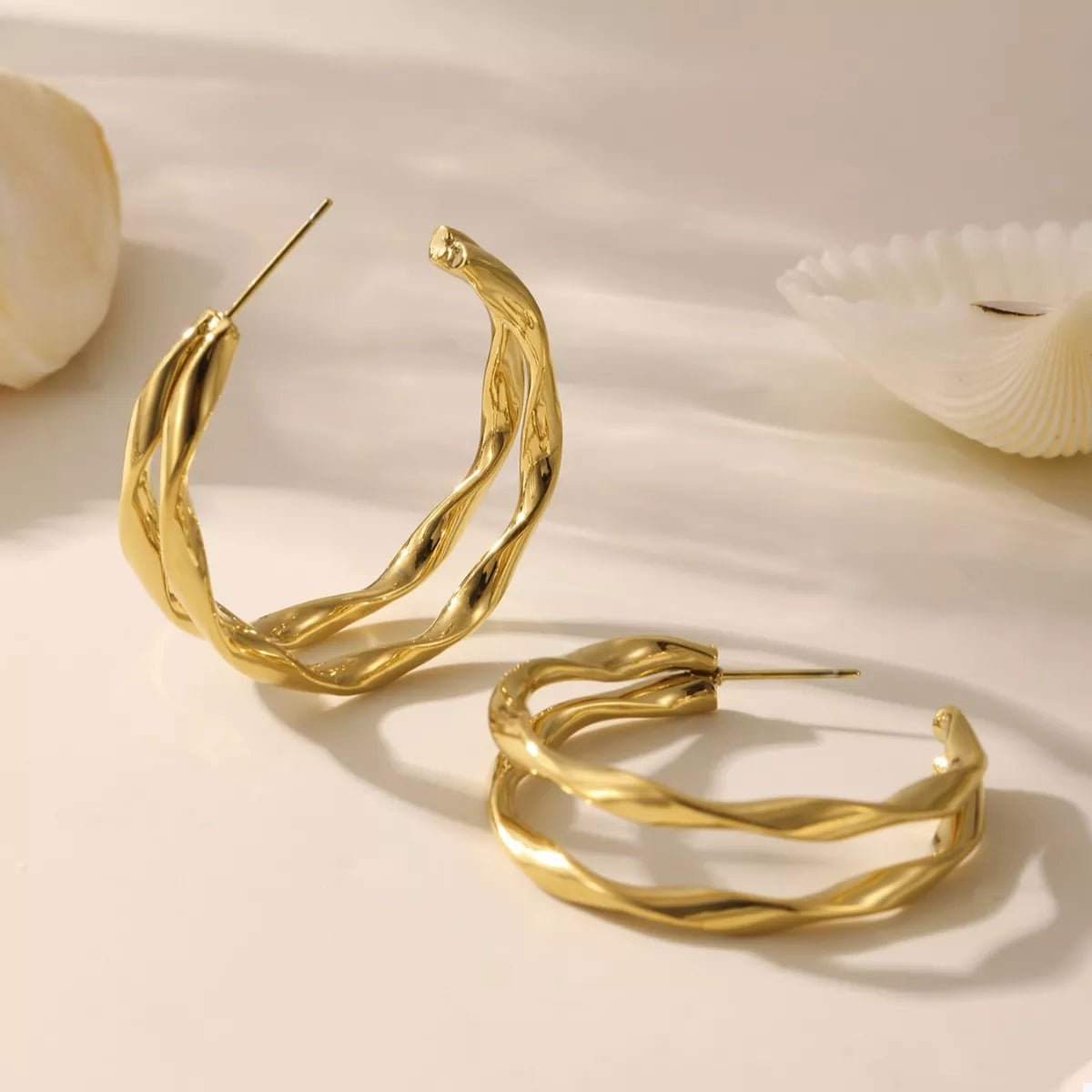 18K Gold - Plated Chunky Twisted Hoop Earrings - Wow Store