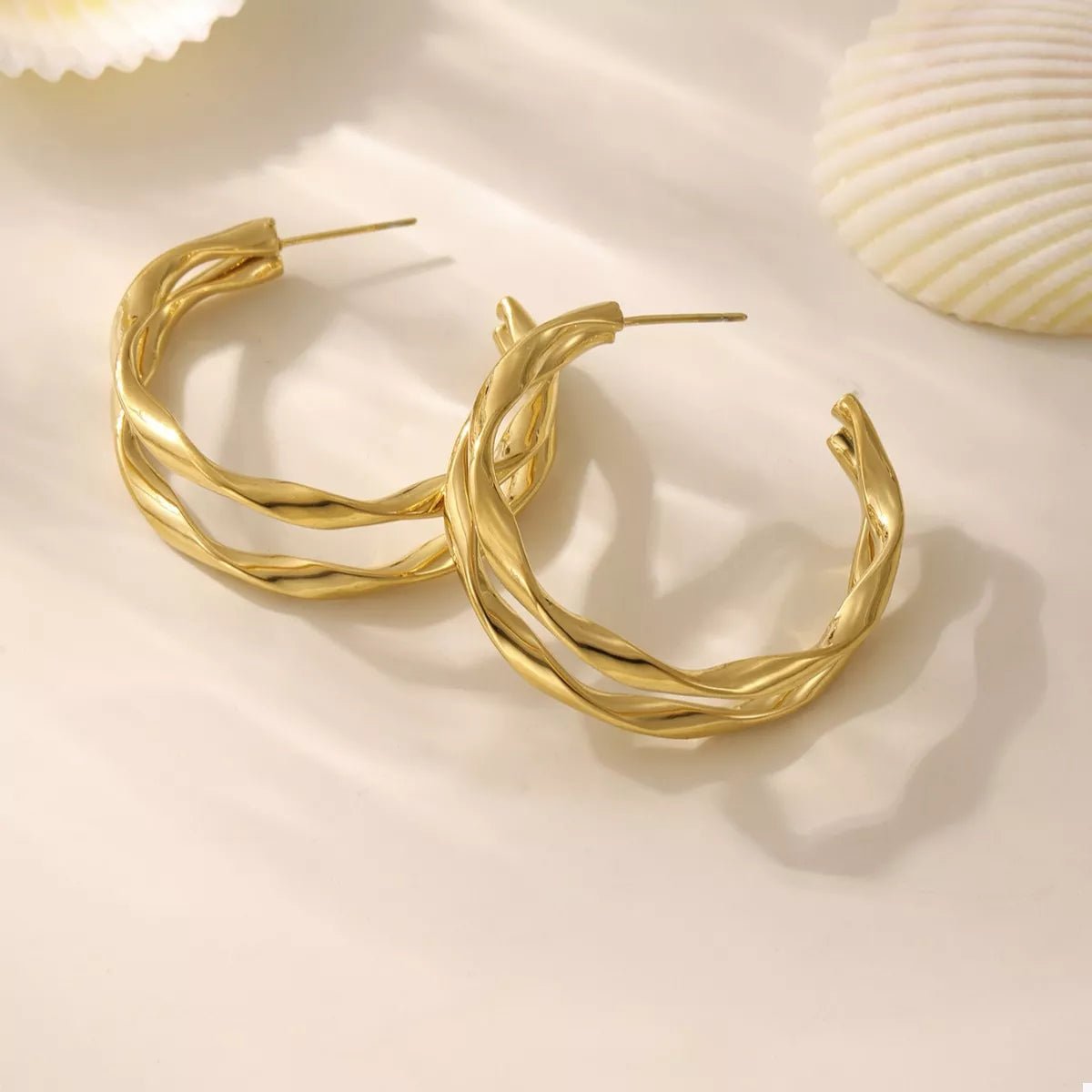 18K Gold - Plated Chunky Twisted Hoop Earrings - Wow Store