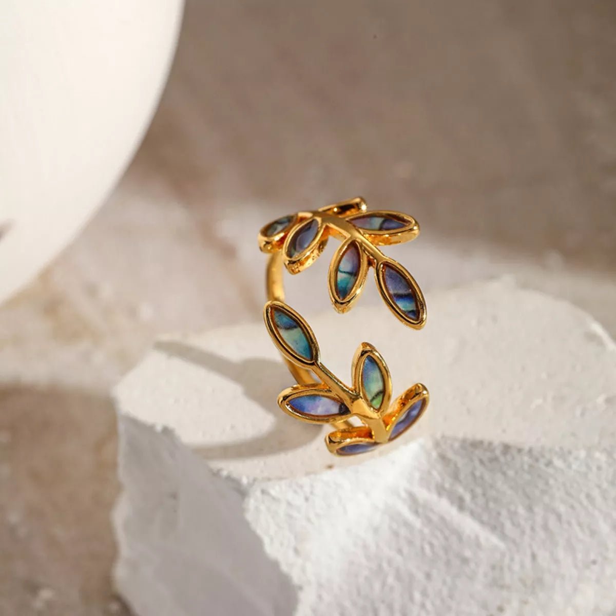 18K Gold - Plated Resin Leaf Bypass Ring - Wow Store