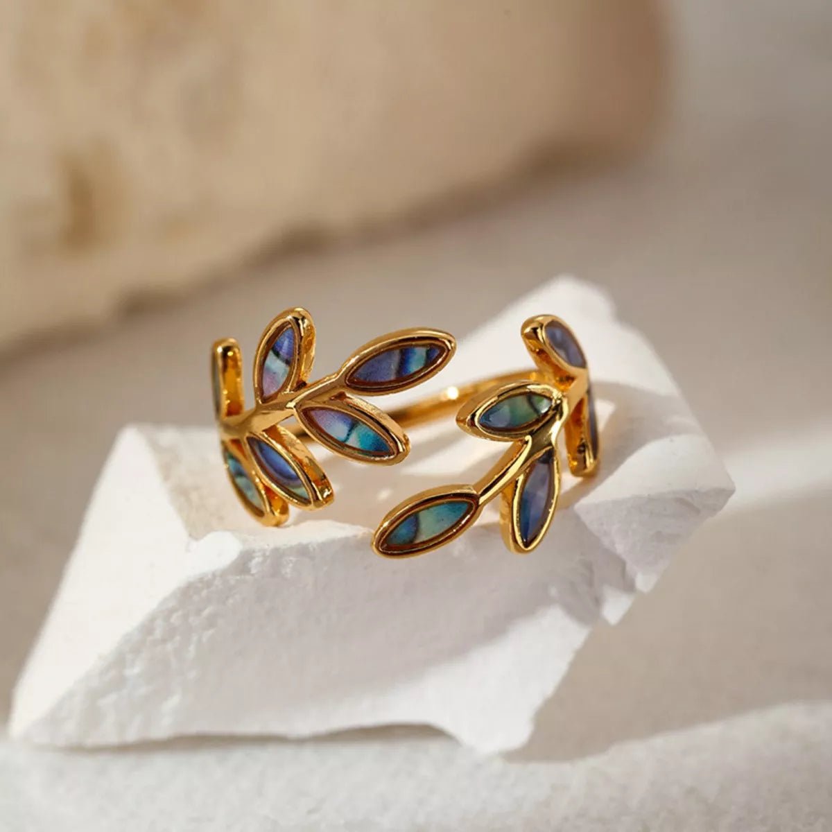 18K Gold - Plated Resin Leaf Bypass Ring - Wow Store