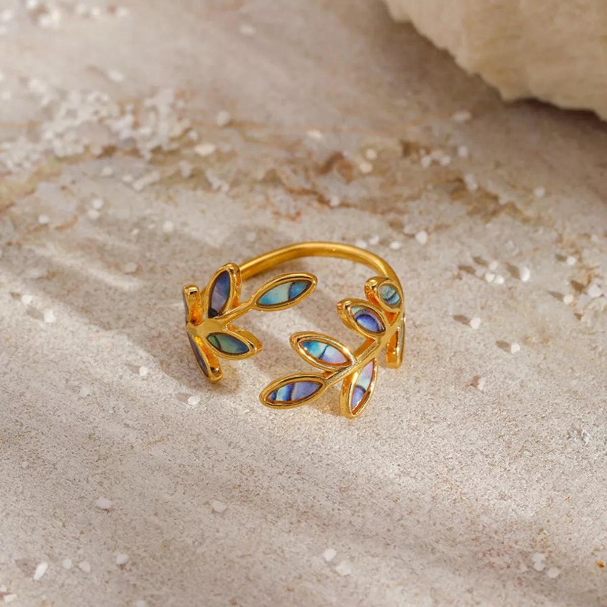 18K Gold - Plated Resin Leaf Bypass Ring - Wow Store