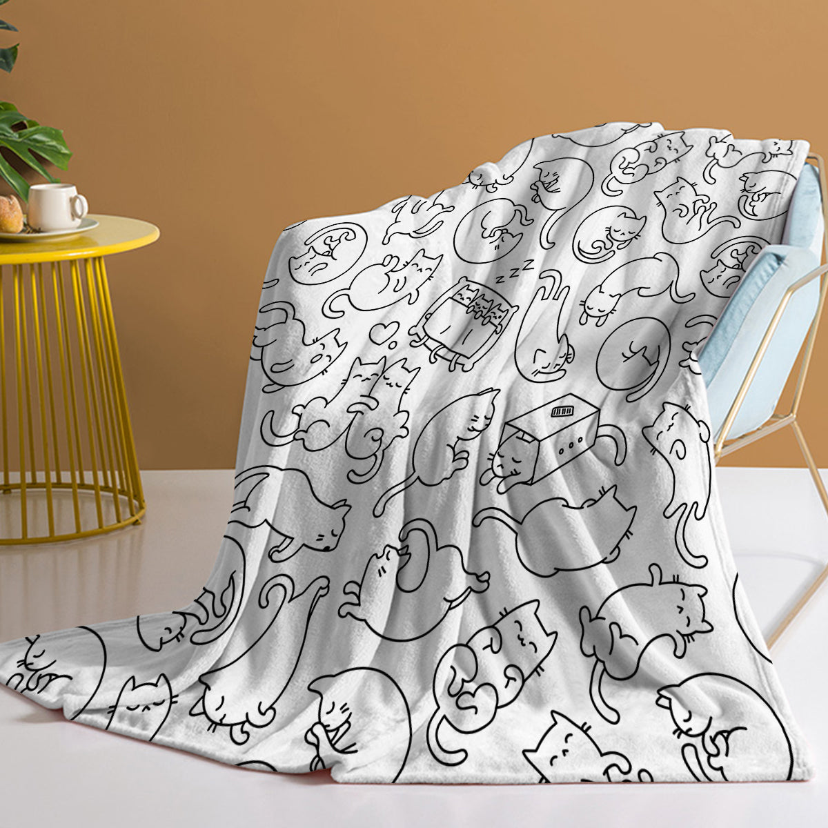 Cat Doodle Flannel Throw Blanket