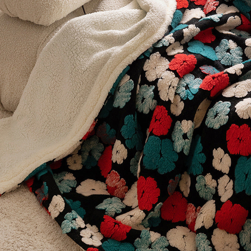 Double-Layer Tufted Flower Blanket in jacquard green