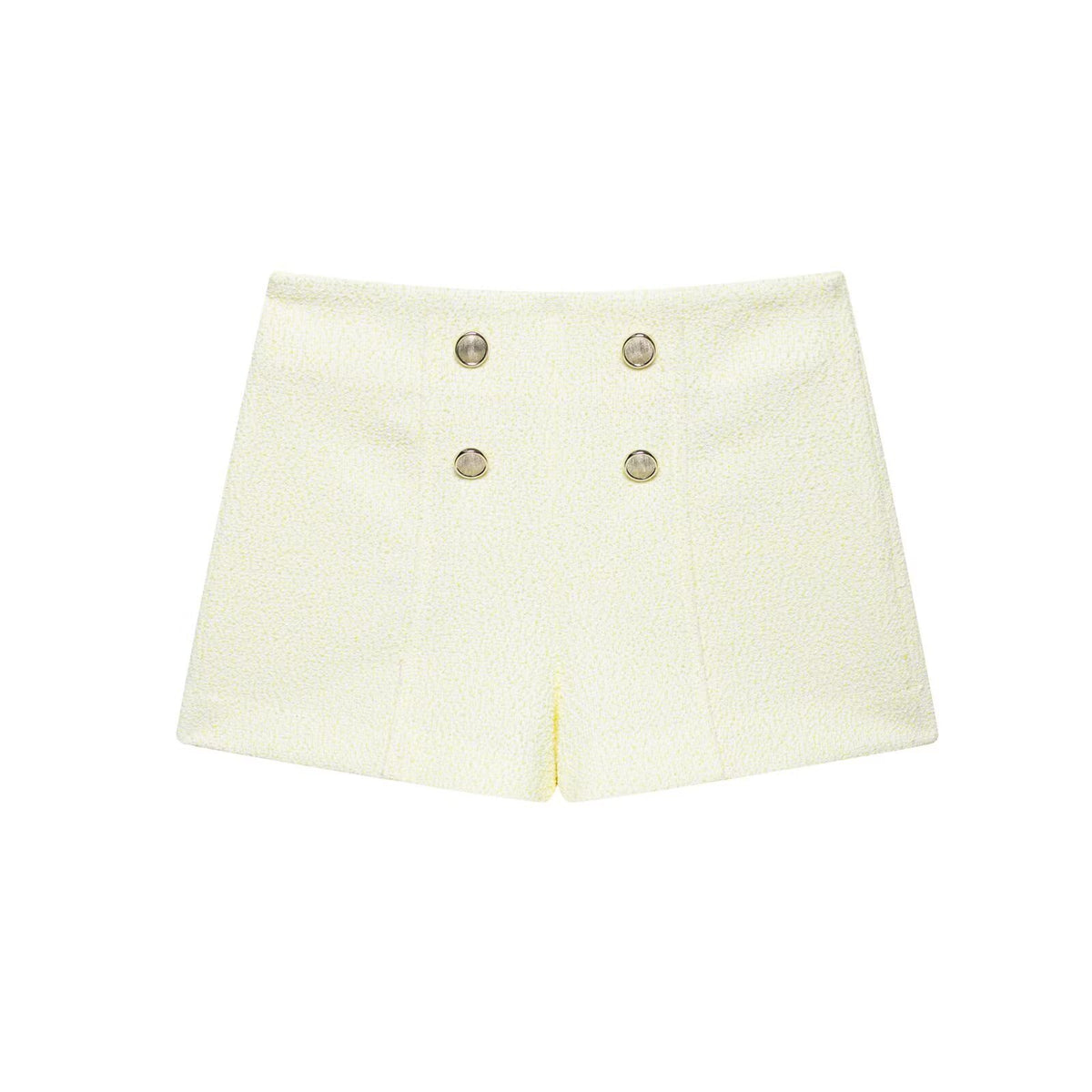 Cream Double-Breasted Cropped Jacket and Matching Shorts