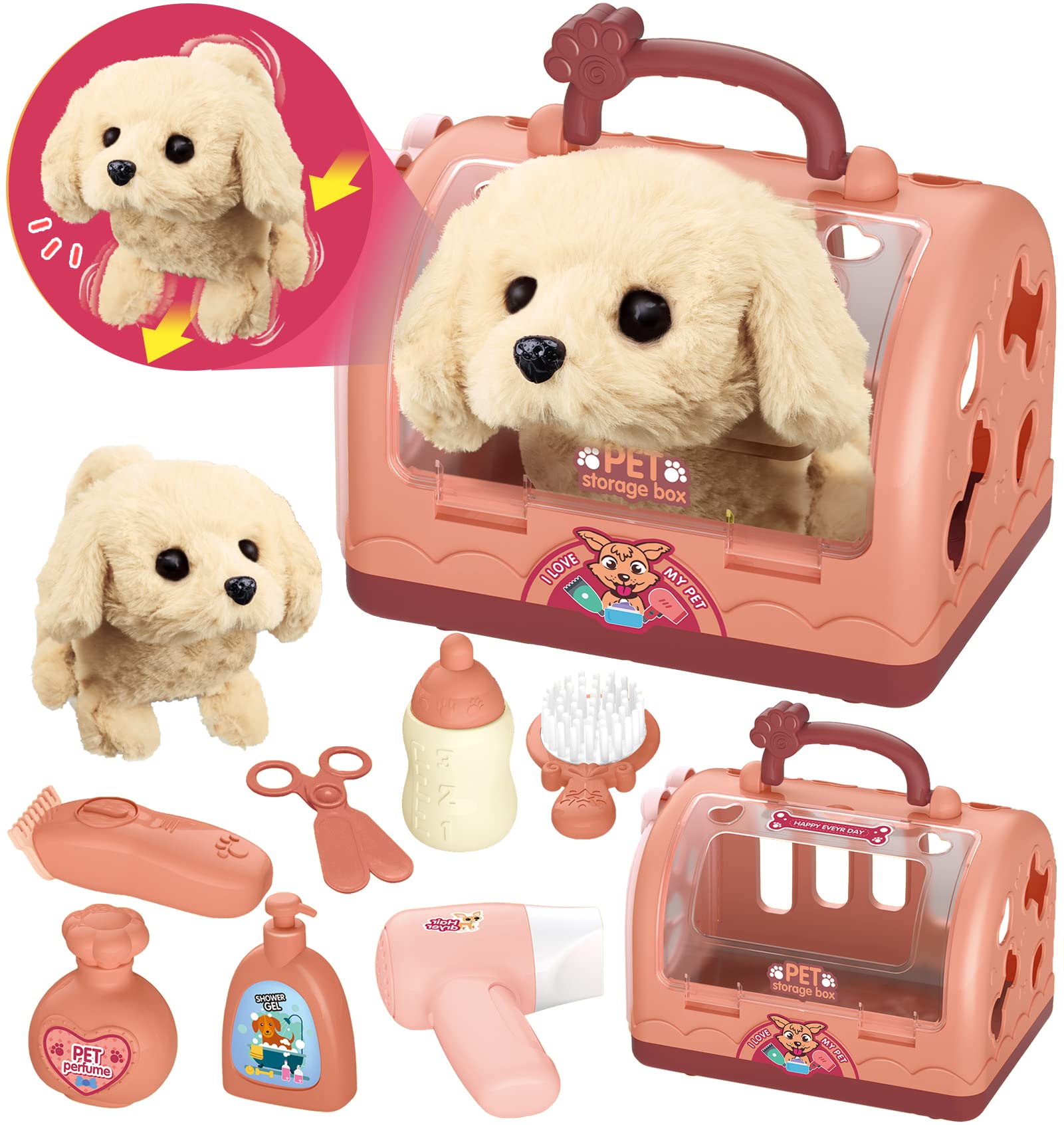 Interactive Pet Care Grooming Play Set with Electric Plush Dog