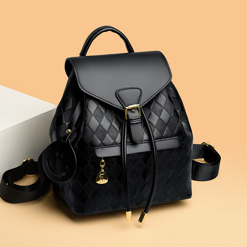 Quilted Faux Leather Flap Backpack with Drawstring