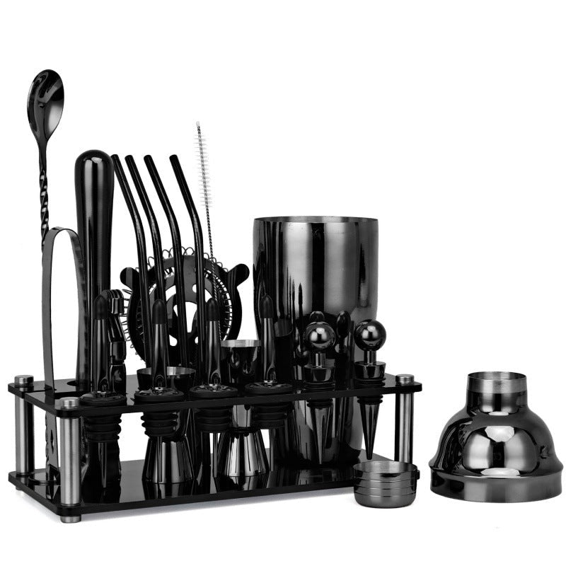 20-Piece Cocktail Shaker Bar Tool Set - Black - WowStore.live