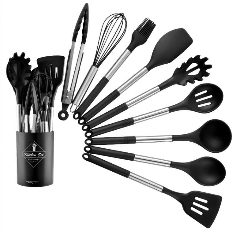 Premium 13-Piece Silicone Kitchen Utensil Set with Steel Handles