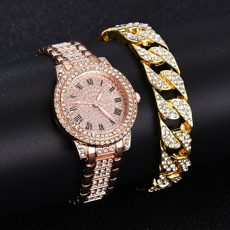 Diamond Crystal Luxe Watch & Bracelet Set