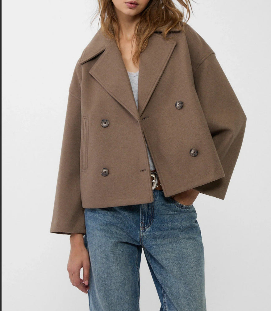 Cropped Double-Breasted Jacket with Gold-Tone Buttons — view 4