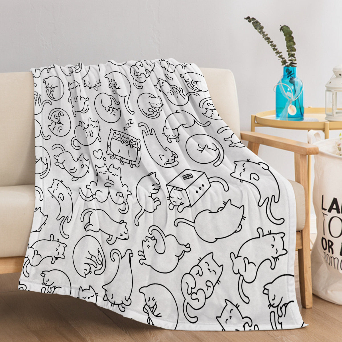 Cat Doodle Flannel Throw Blanket