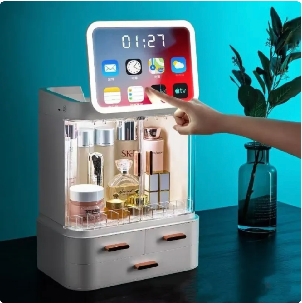Cosmetics Storage Box with Mirror and LED Light
