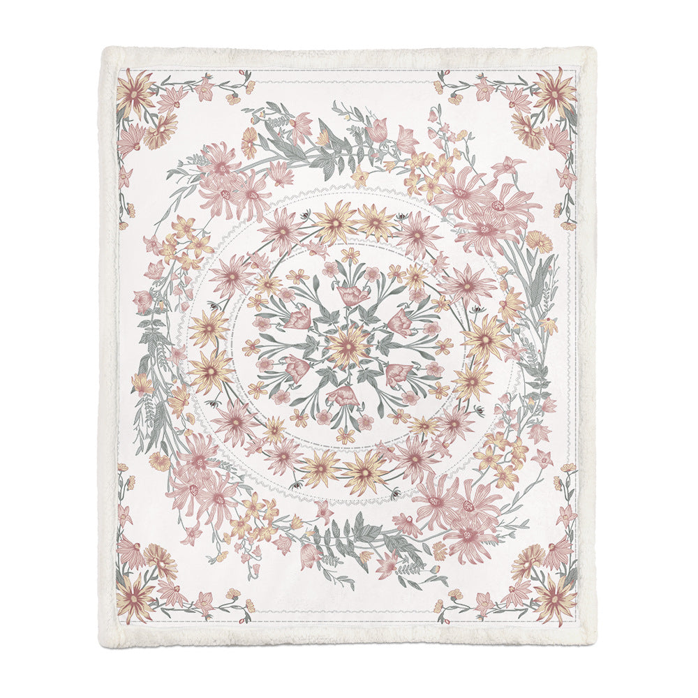 Floral Medallion Flannel Blanket with Sherpa Back
