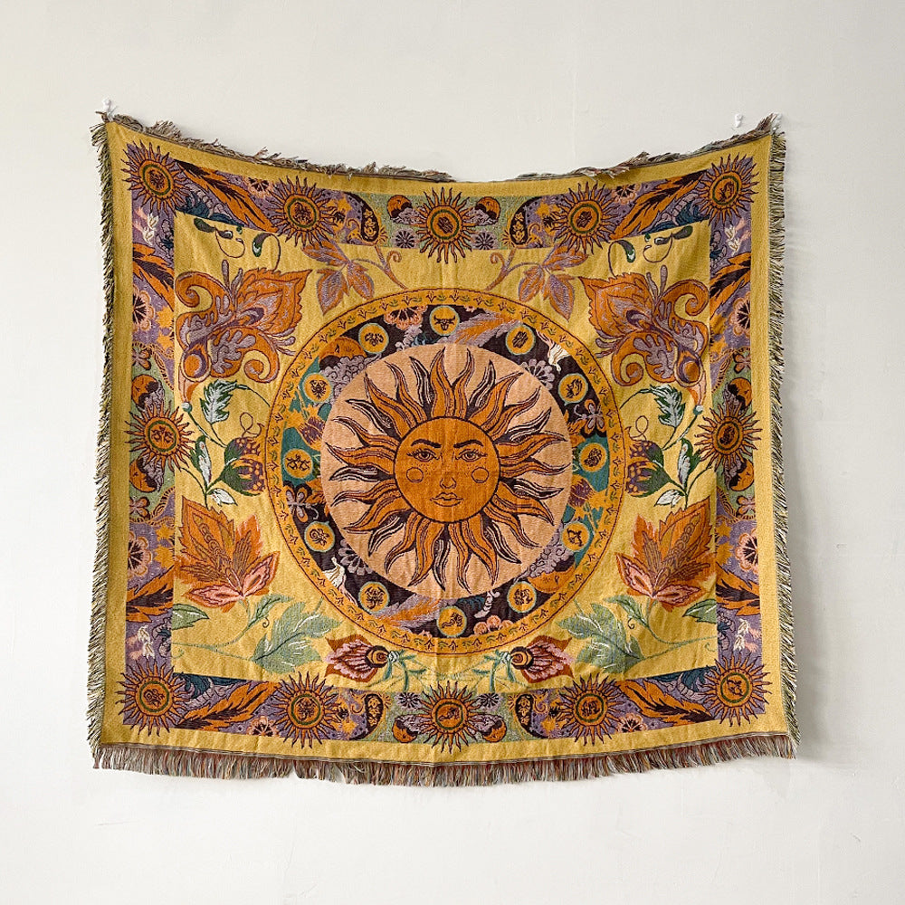 Woven Tapestry Throw with Fringe, 130 × 150 cm