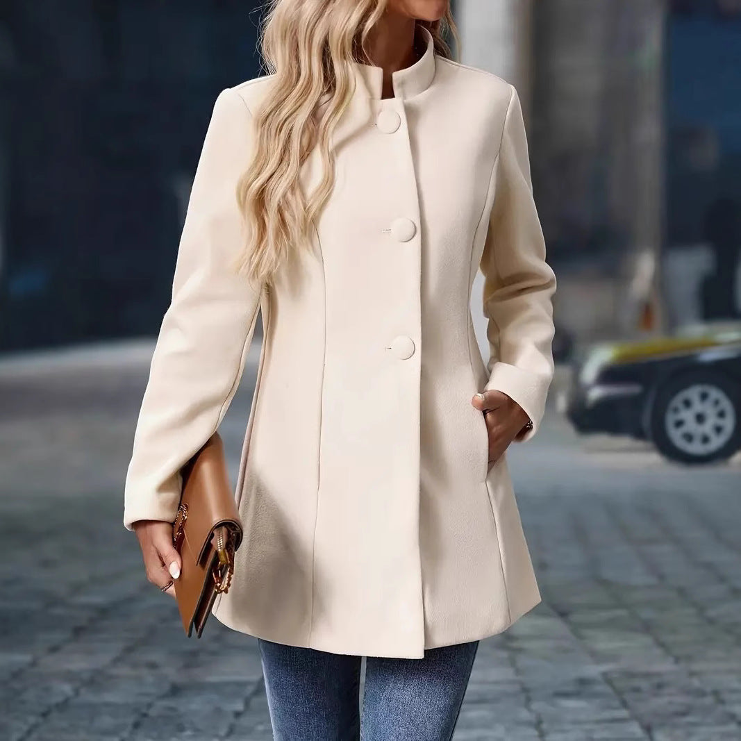 Stand-Collar Single-Breasted Short Coat