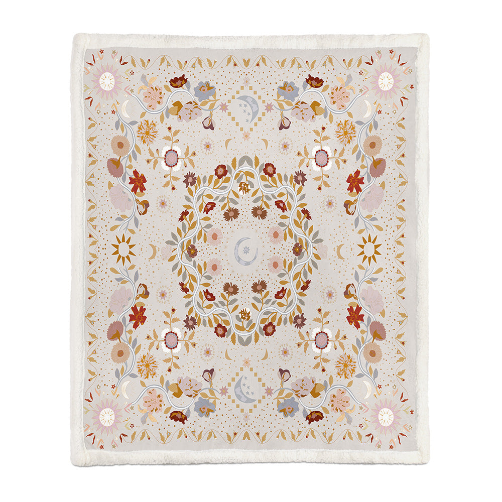 Floral Medallion Flannel Blanket with Sherpa Back