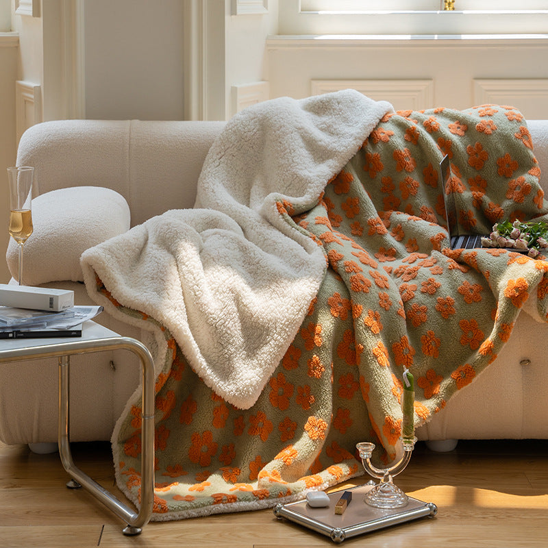 Floral Jacquard Sherpa-Back Throw Blanket