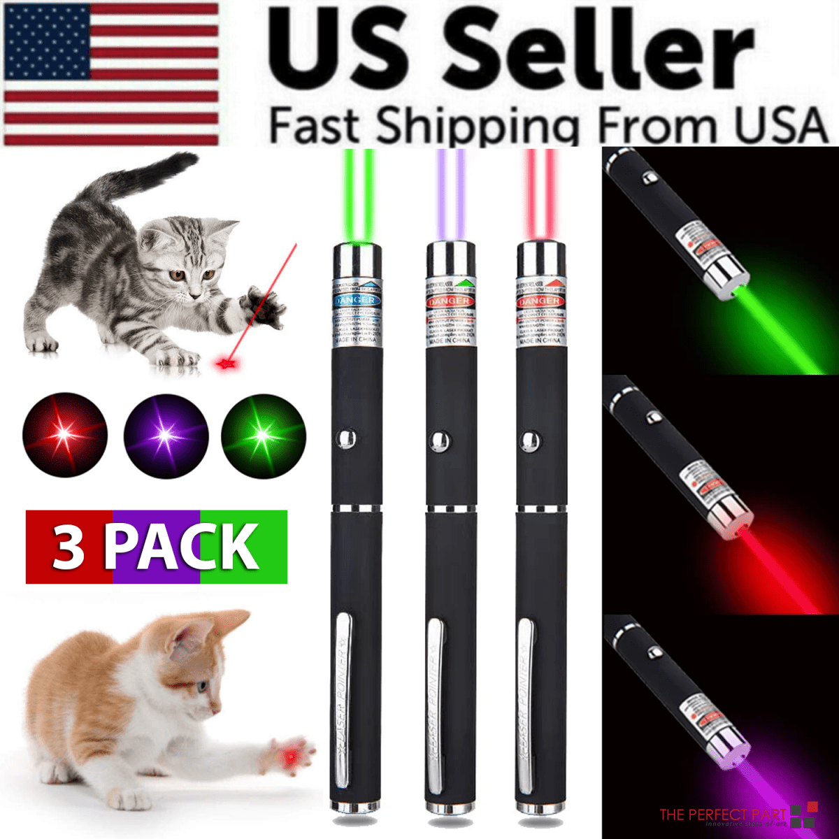 3 Packs 900Mile Laser Pointer Pen Green Blue Red Light Visible Beam - Wow Store