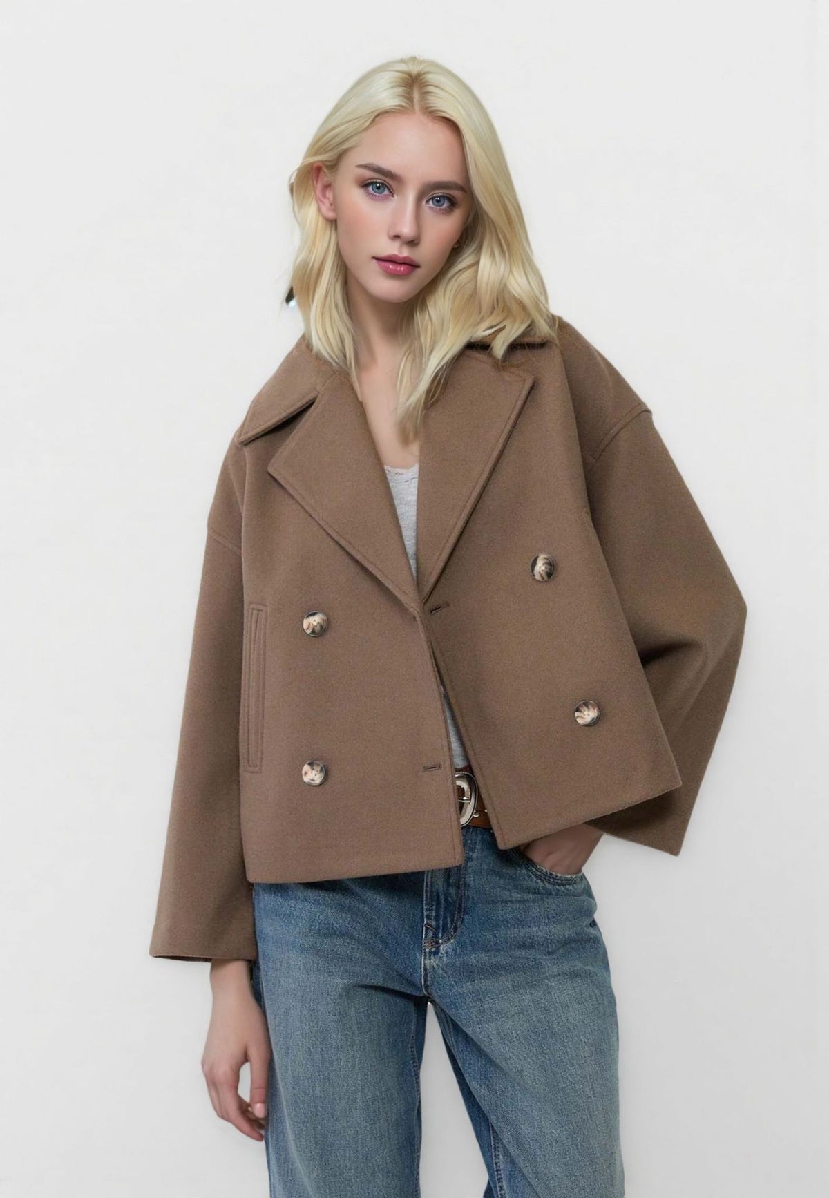 Cropped Double-Breasted Jacket with Gold-Tone Buttons — view 2