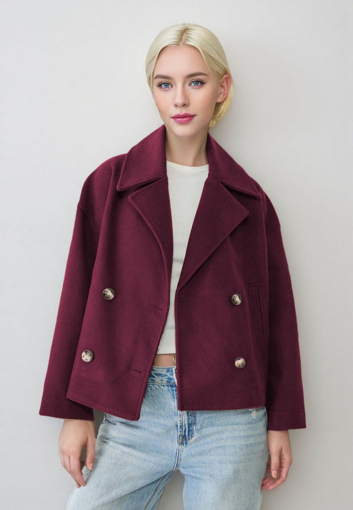 Cropped Double-Breasted Jacket with Gold-Tone Buttons — view 3